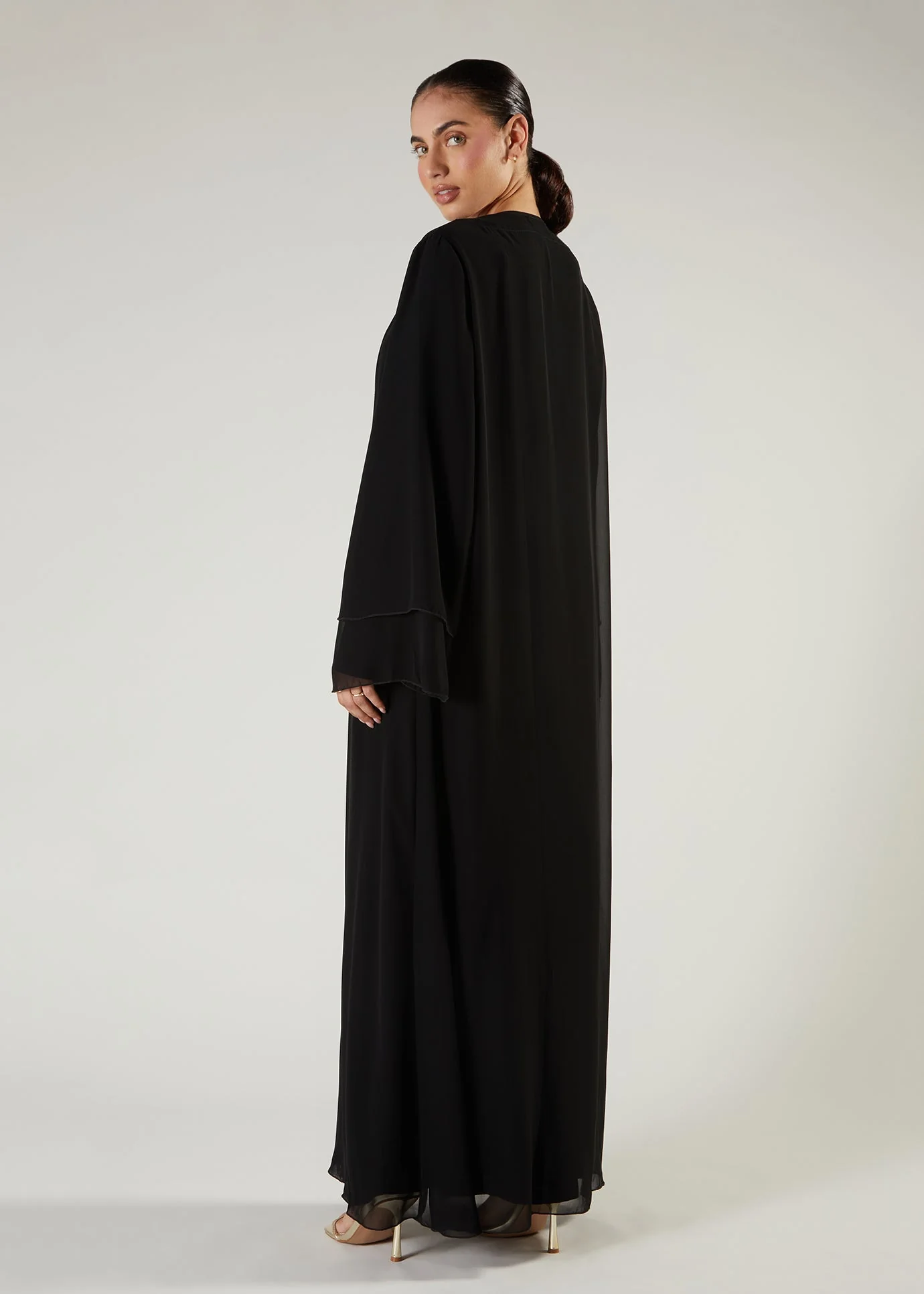 Chiffon Two Piece Abaya Black - Image 4