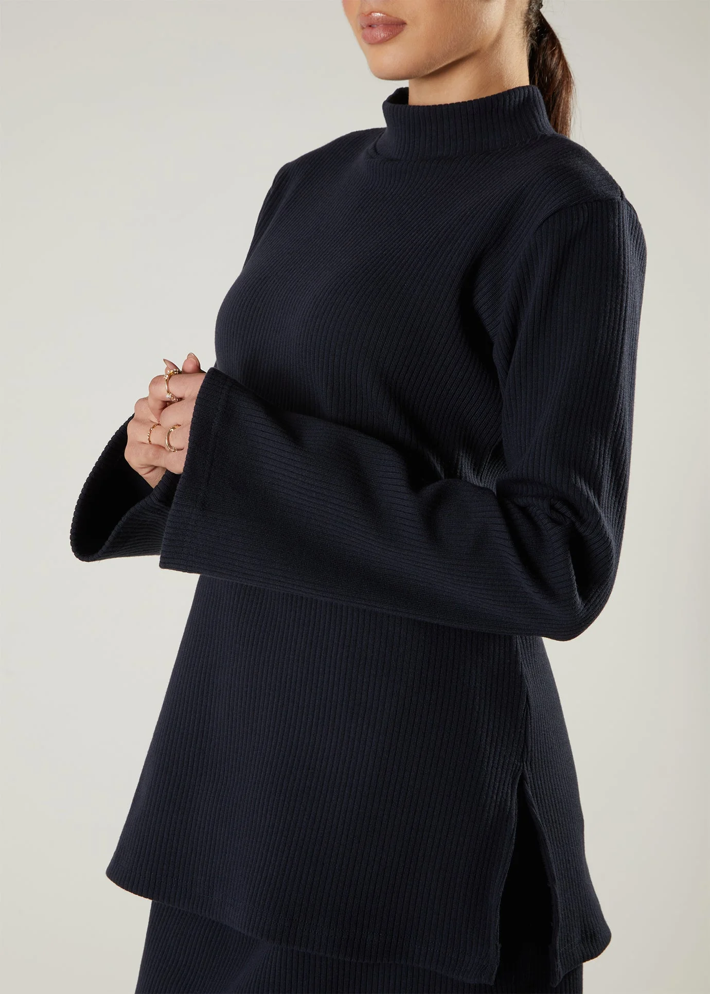 Ribbed Skirt & Top Set Navy - Image 4