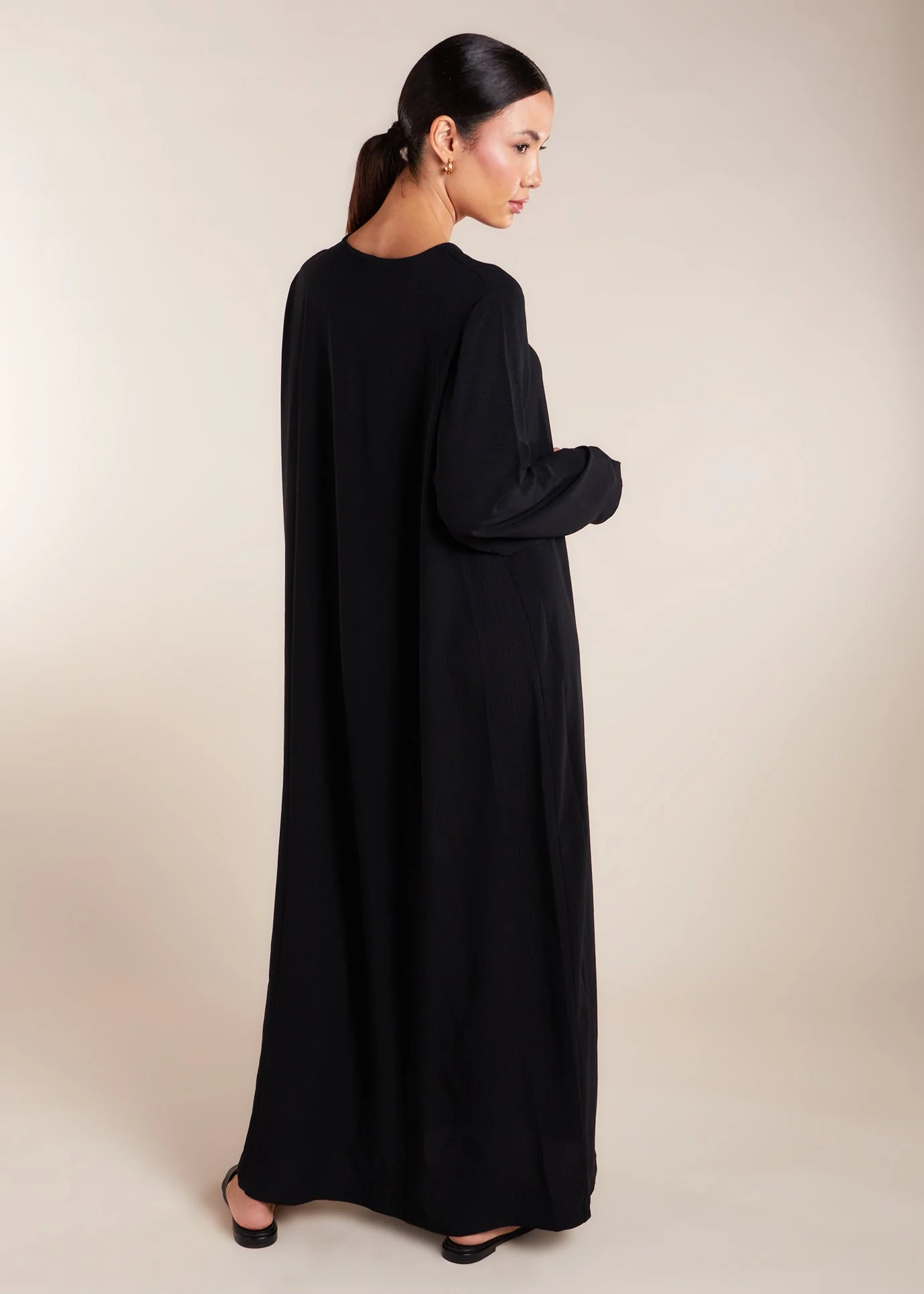 Two Piece Open Abaya with Slip Black - Image 8