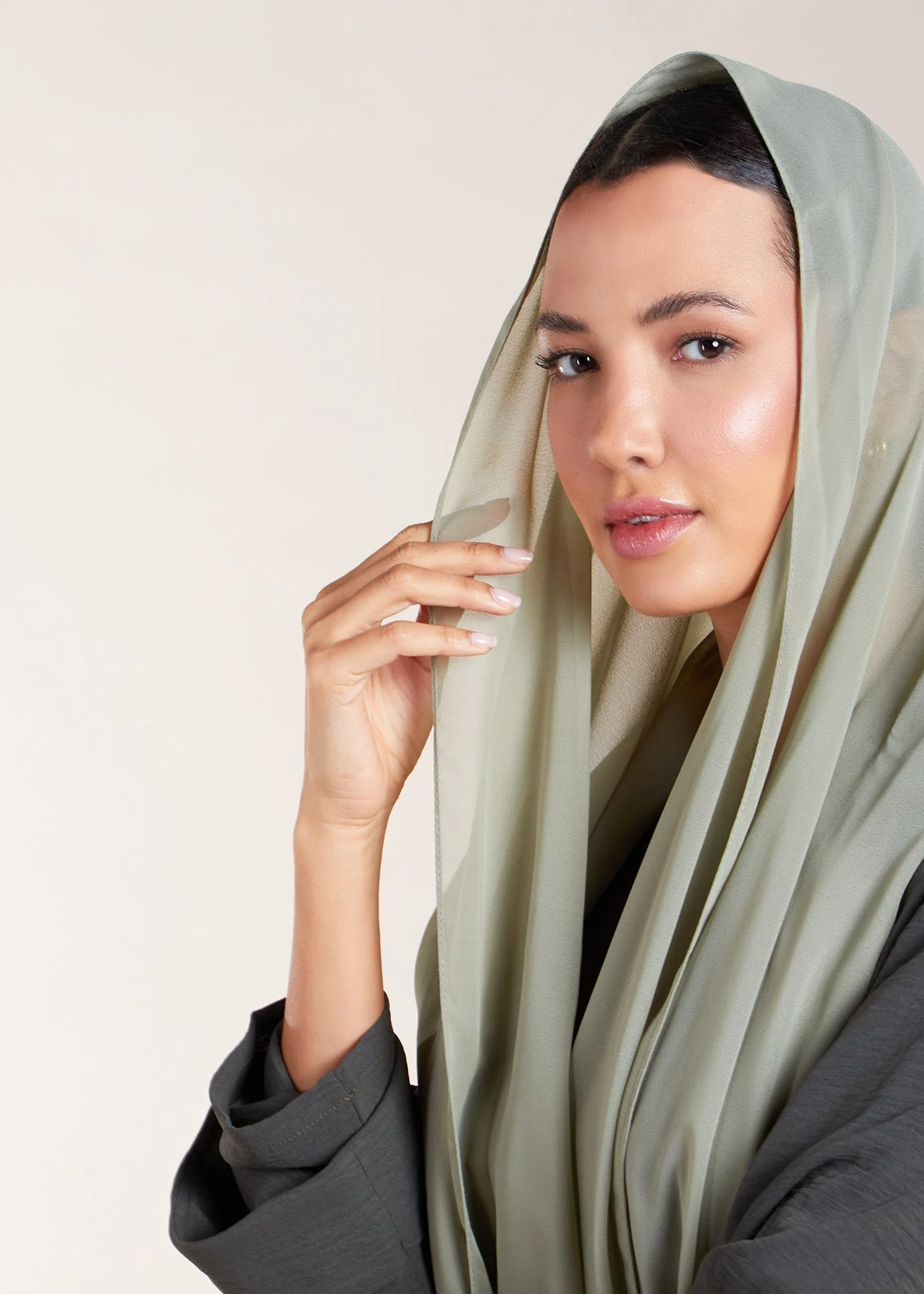 Two Piece Open Abaya with Slip Khaki - Image 5