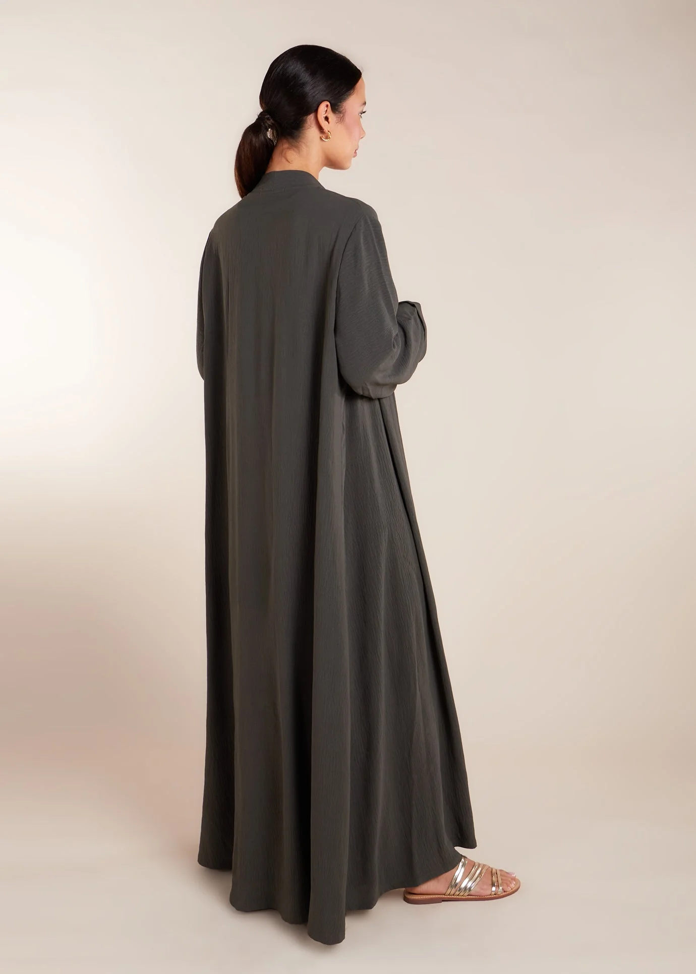 Two Piece Open Abaya with Slip Khaki - Image 7
