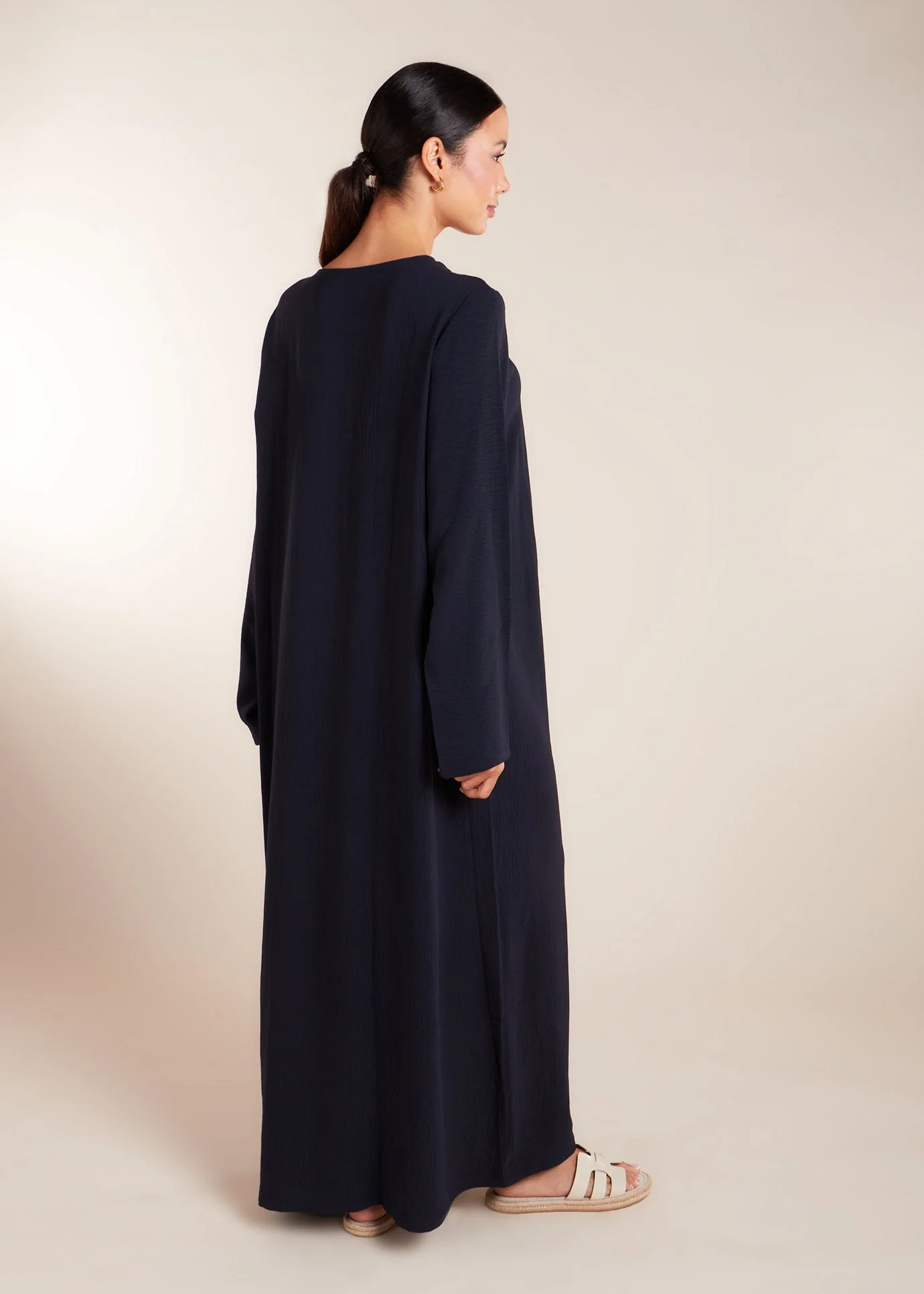 Two Piece Open Abaya with Slip Navy - Image 4