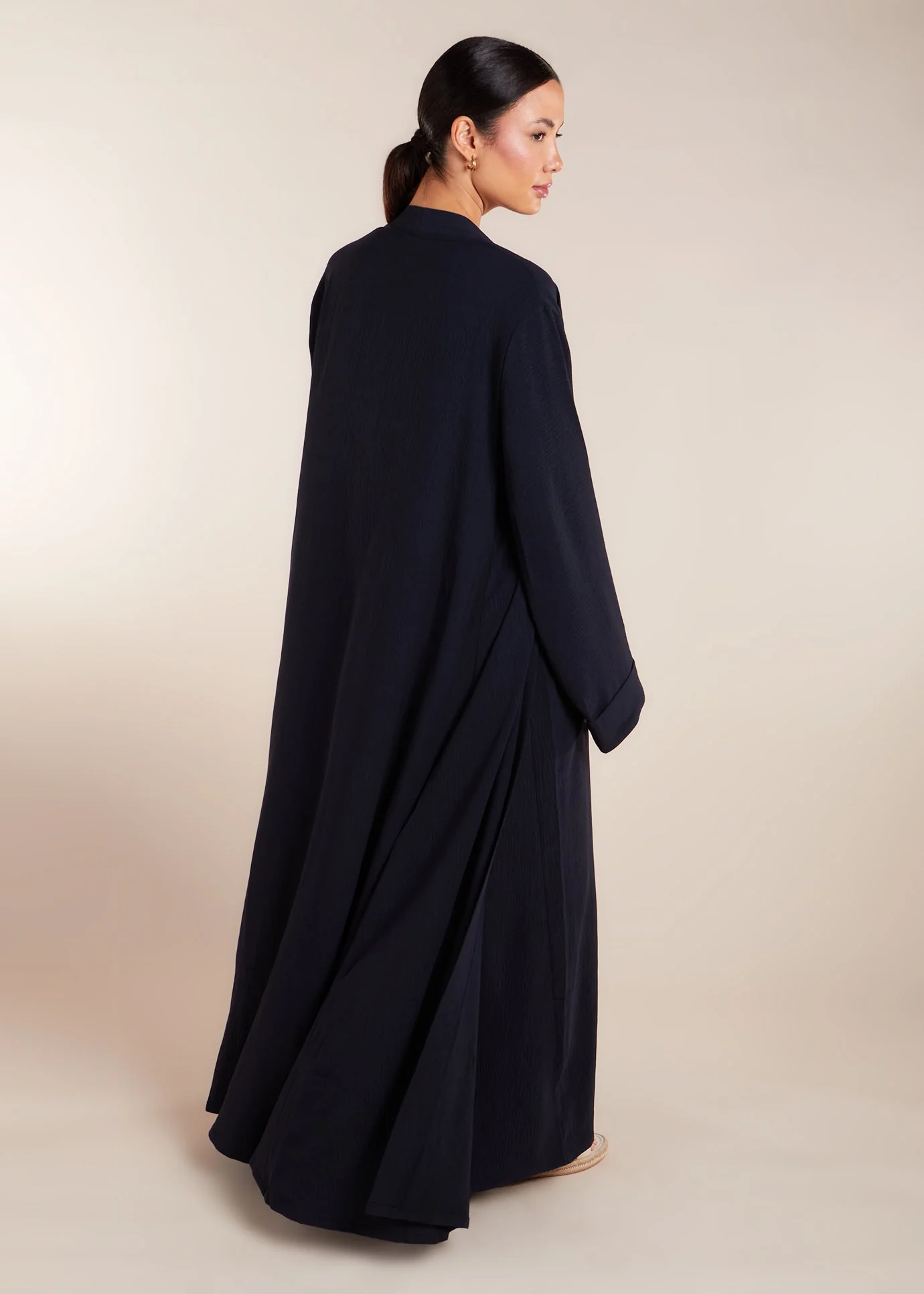 Two Piece Open Abaya with Slip Navy - Image 5