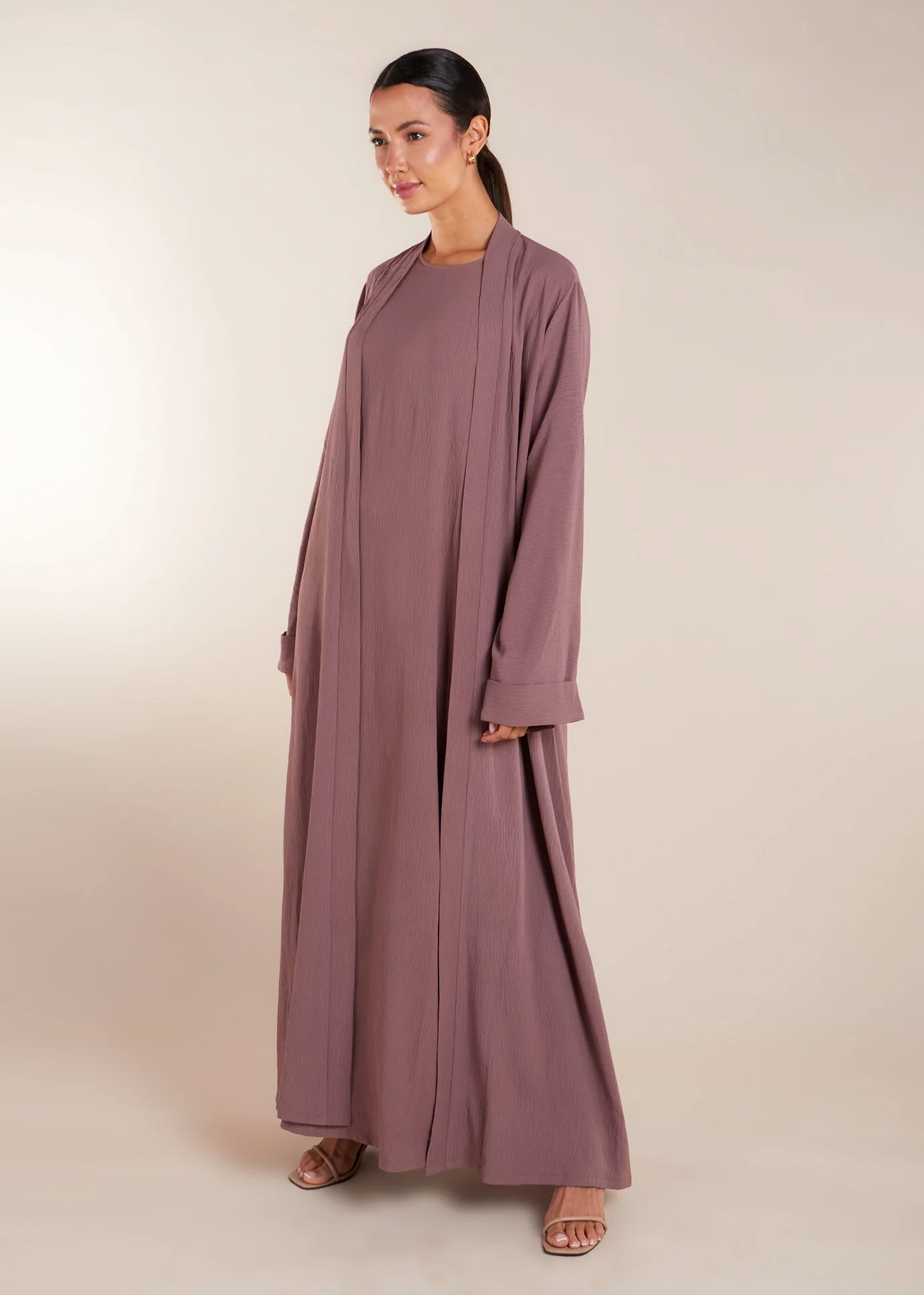 Two Piece Open Abaya with Slip Rose - Image 3