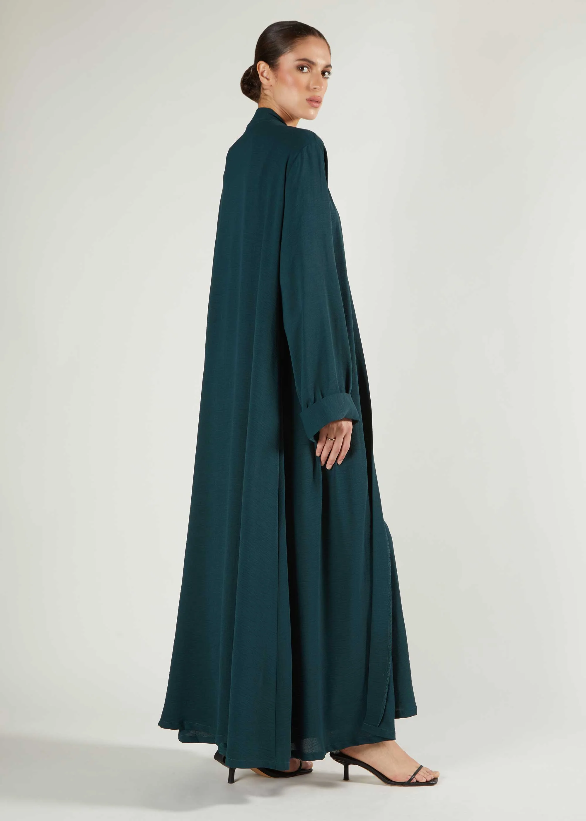 Two Piece Open Abaya With Slip Teal - Image 3